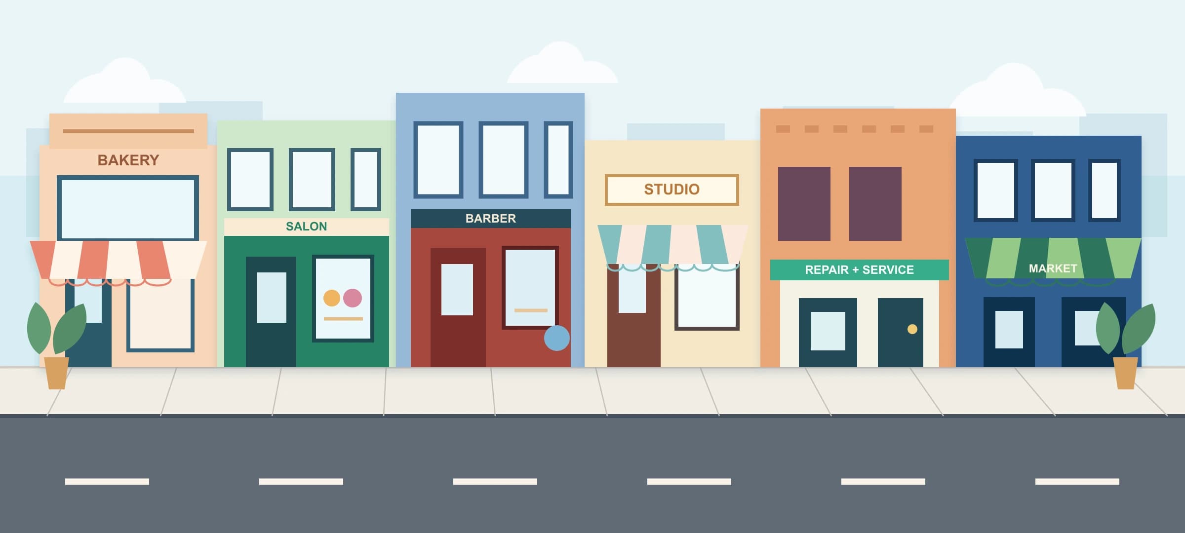Illustration of different local businesses