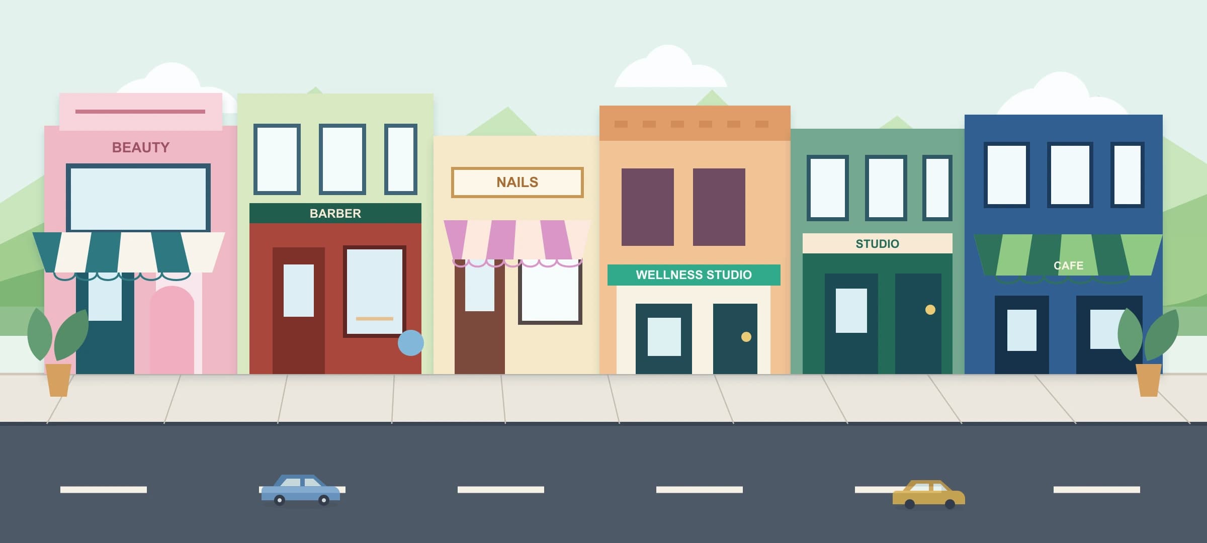 Illustration of local businesses supported by Winny customer service